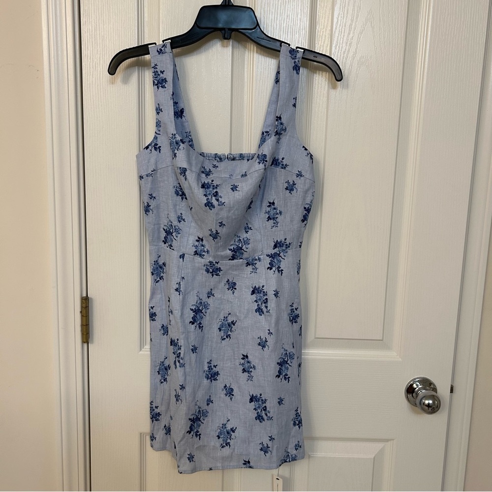 Reformation Celosia linen mini dress blue floral print in Crystalline Size 4 - Picture 5 of 11
